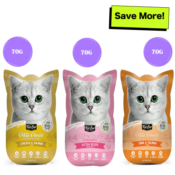 Kit Cat Chicken, Chicken & Salmon and Tuna & Salmon Cat Wet Food Combo