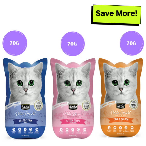 Kit Cat Kitten Chicken, Classic Tuna and Tuna & Salmon Fish Cat Wet Food Combo