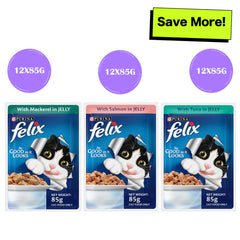 Purina Felix Mackerel, Salmon and Tuna with Jelly Adult Cat Wet Food Combo