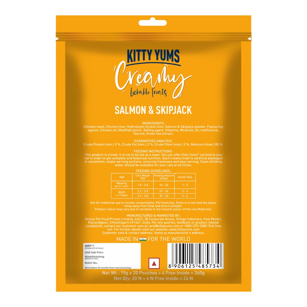 Kitty Yums Salmon & Skipjack Creamy Cat Treats