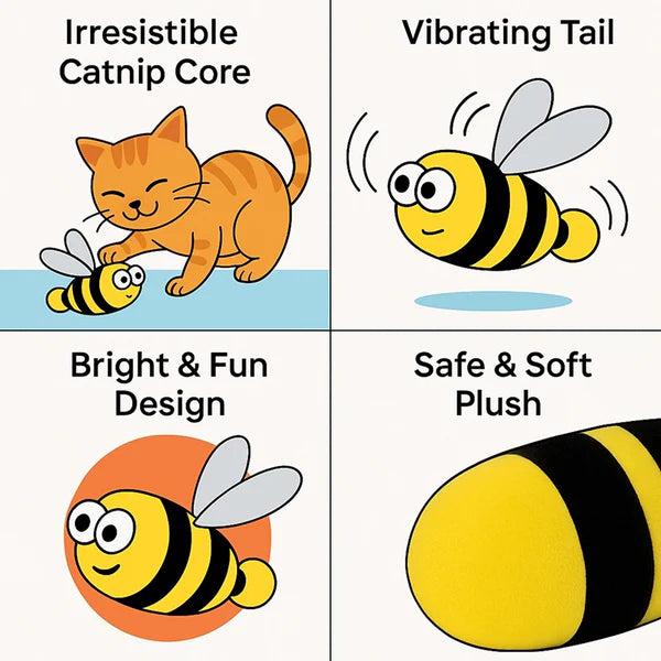 Talking Dog Club Shake a Bee Vibrating Catnip Toy for Cats (Yellow and Black)