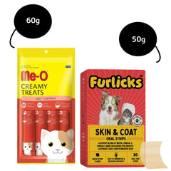 Me O Creamy Crab Treats and Furlicks Skin & Coat Supplement Combo for Cats