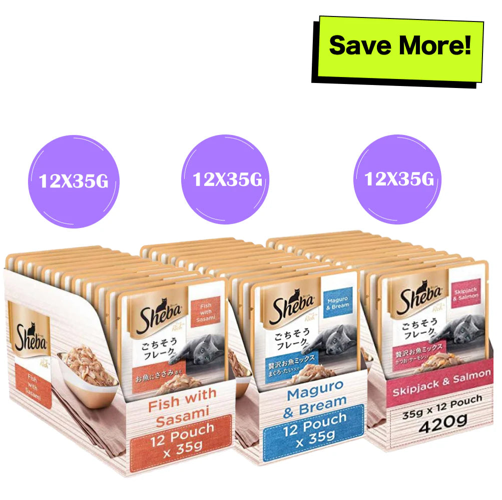 Sheba Maguro & Bream Fish, Skipjack & Salmon Fish and Fish with Sasami Mix Premium Cat Wet Food Combo