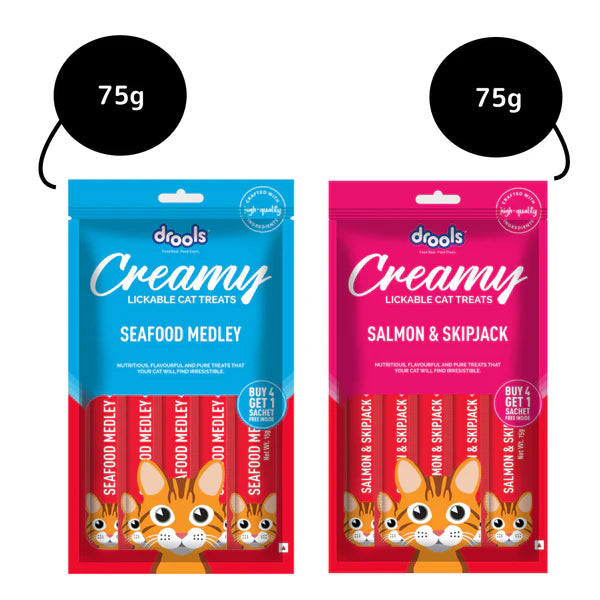 Drools Salmon & Skipjack and Seafood Medley Creamy Cat Treats Combo