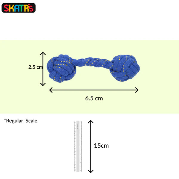 Skatrs Dumbbell Shaped Rope Chew Toy for Dogs and Cats (Blue/Yellow)