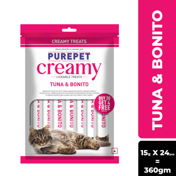 Purepet Tuna and Bonito Lickable Creamy Treats for Cats