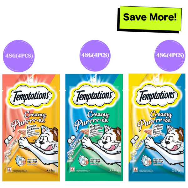 Temptations Seafood Medley, Tasty Chicken and Tempting Tuna Flavour Cat Treats Combo