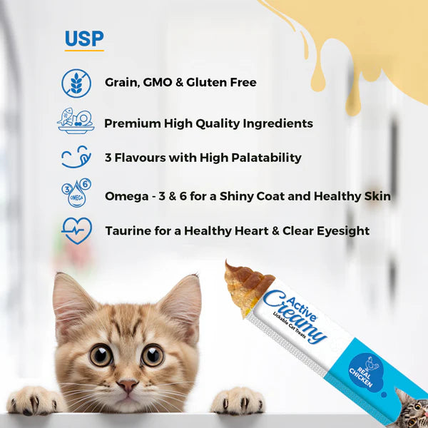 Active Lickable Real Chicken Creamy Cat Treats