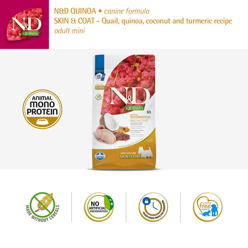 Farmina N&D Quinoa Quail Coconut & Turmeric Skin & Coat Adult Mini Dog Dry Food