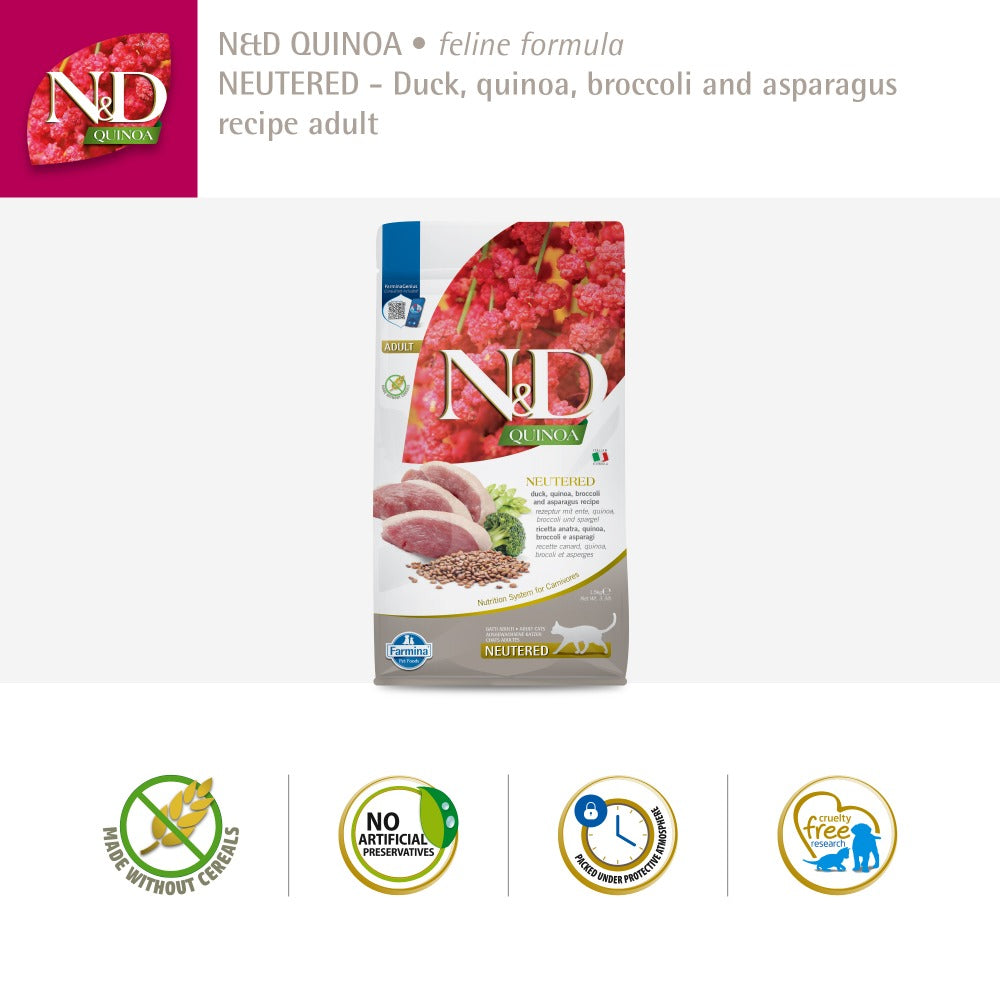 Farmina N&D Neutered Quinoa Duck, Broccoli & Asparagus Adult Cat Dry Food