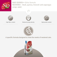 Farmina N&D Neutered Quinoa Duck, Broccoli & Asparagus Adult Cat Dry Food