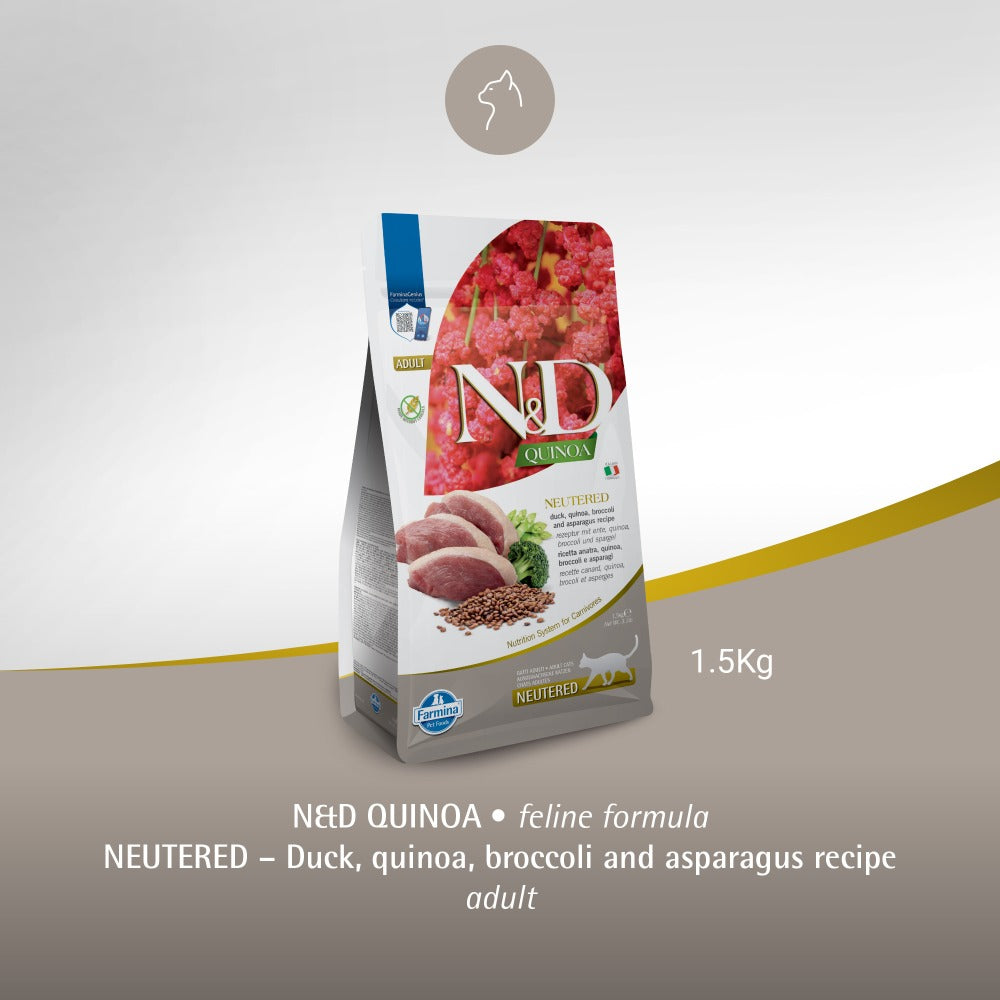 Farmina N&D Neutered Quinoa Duck, Broccoli & Asparagus Adult Cat Dry Food