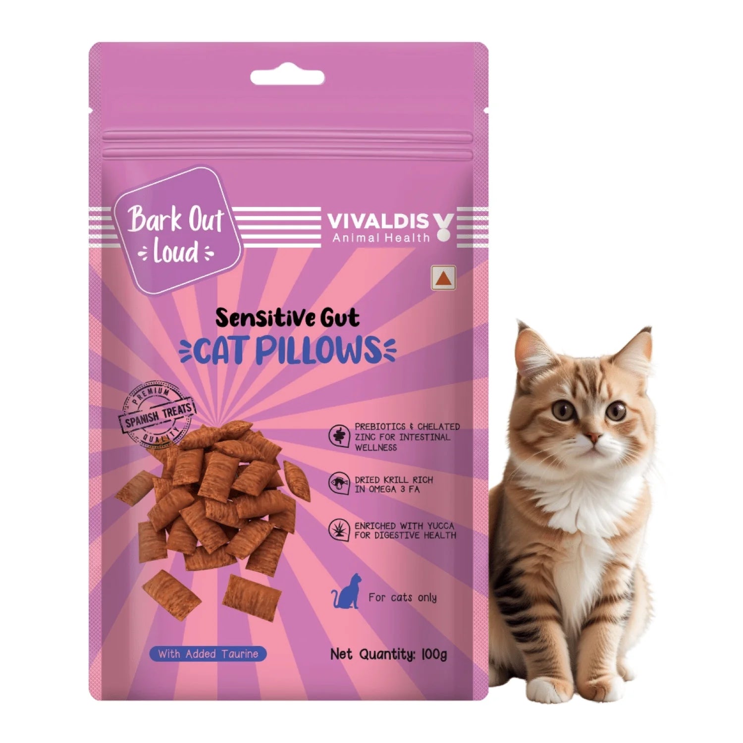 Bark Out Loud by Vivaldis Pillows for Sensitive Gut & Hairball Control Cat Treats Combo
