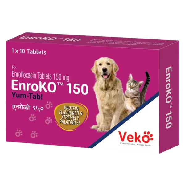 Veko Enroko Yum Tab 150mg (Enrofloxacin) Tablet Dogs & Cats (pack of 10 tablets)