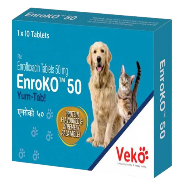 Veko Enroko Yum Tab 50mg (Enrofloxacin) Tablet Dogs & Cats (pack of 10 tablets)