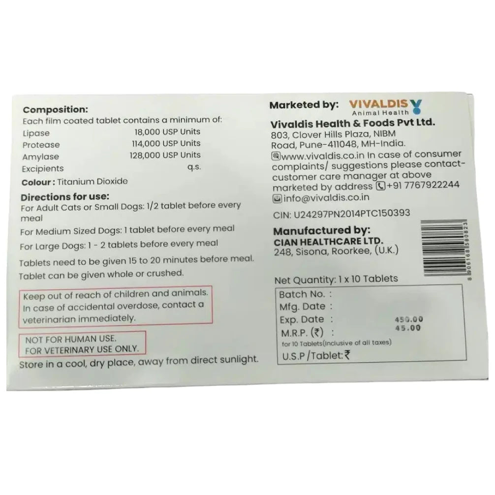 Vivaldis Pancresolve DS Tablets for Dogs and Cats (10 Tablets)