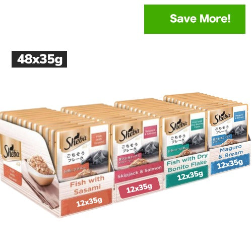 Sheba Fish with Dry Bonito Flake, Skipjack & Salmon Fish, Maguro & Bream Fish Mix and Fish with Sasami Cat Wet Food Combo