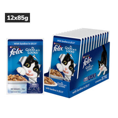 Purina Felix Sardine, Chicken and Salmon with Jelly Complete and Balanced Adult Cat Wet Food Combo