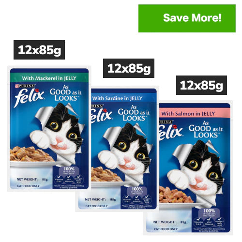 Purina Felix Mackerel, Sardine and Salmon with Jelly Complete and Balanced Adult Cat Wet Food Combo